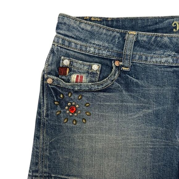 Missme Rare Y2K Denim Plaid Studded Gem Micro Mini Skirt Size Medium‎ Low Rise - Picture 4 of 12